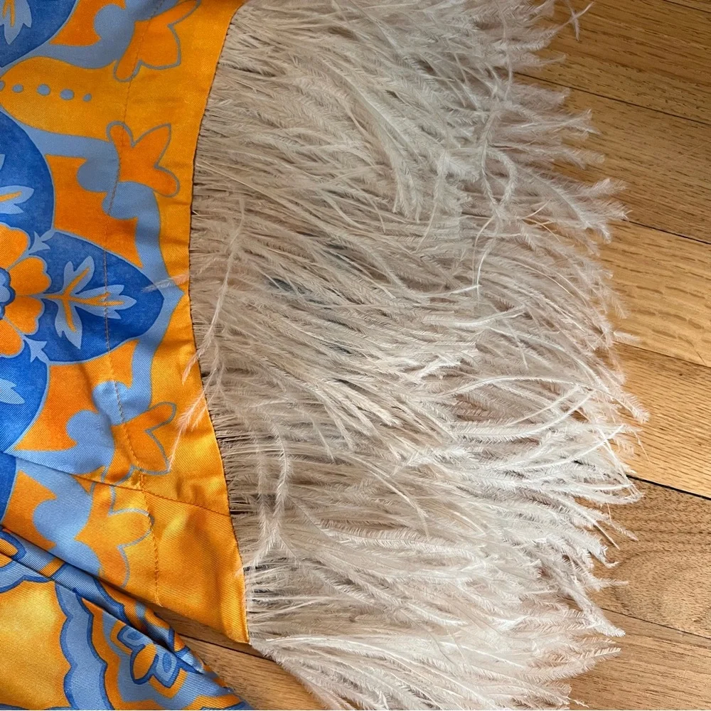 LA DOUBLEJ Printed feather-trimmed silk minidress - Picture 3 of 7